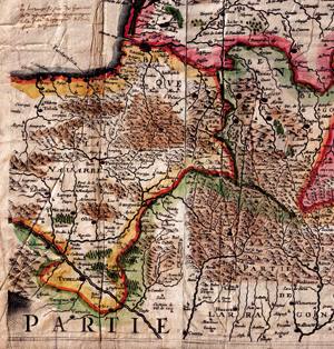 Nafarroa eta Biarnoako lurraldeak agertzen dituen 1642ko mapa, M. Tauernier-ena. Konkistatua izan ez balitz, Nafarroak edukiko lukeen irudia islatzen du nolabait.