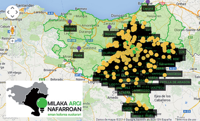 www.milaka-argi.com webgunean diru ekarpenak egin daitezke eta diru-laguntza bakoitzeko argitxoa piztuko da mapan