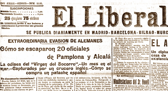 El Liberal-en 1917ko urtarrilaren 3ko alea; ihesaren berri zehatz-mehatz eman zuen egunkari madrildarrak.