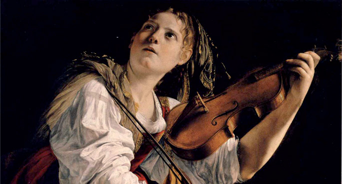 Giovanne donna con un violino (Emakume gaztea biolinarekin), Orazio Gentileschiren (1563-1639) margolana.
