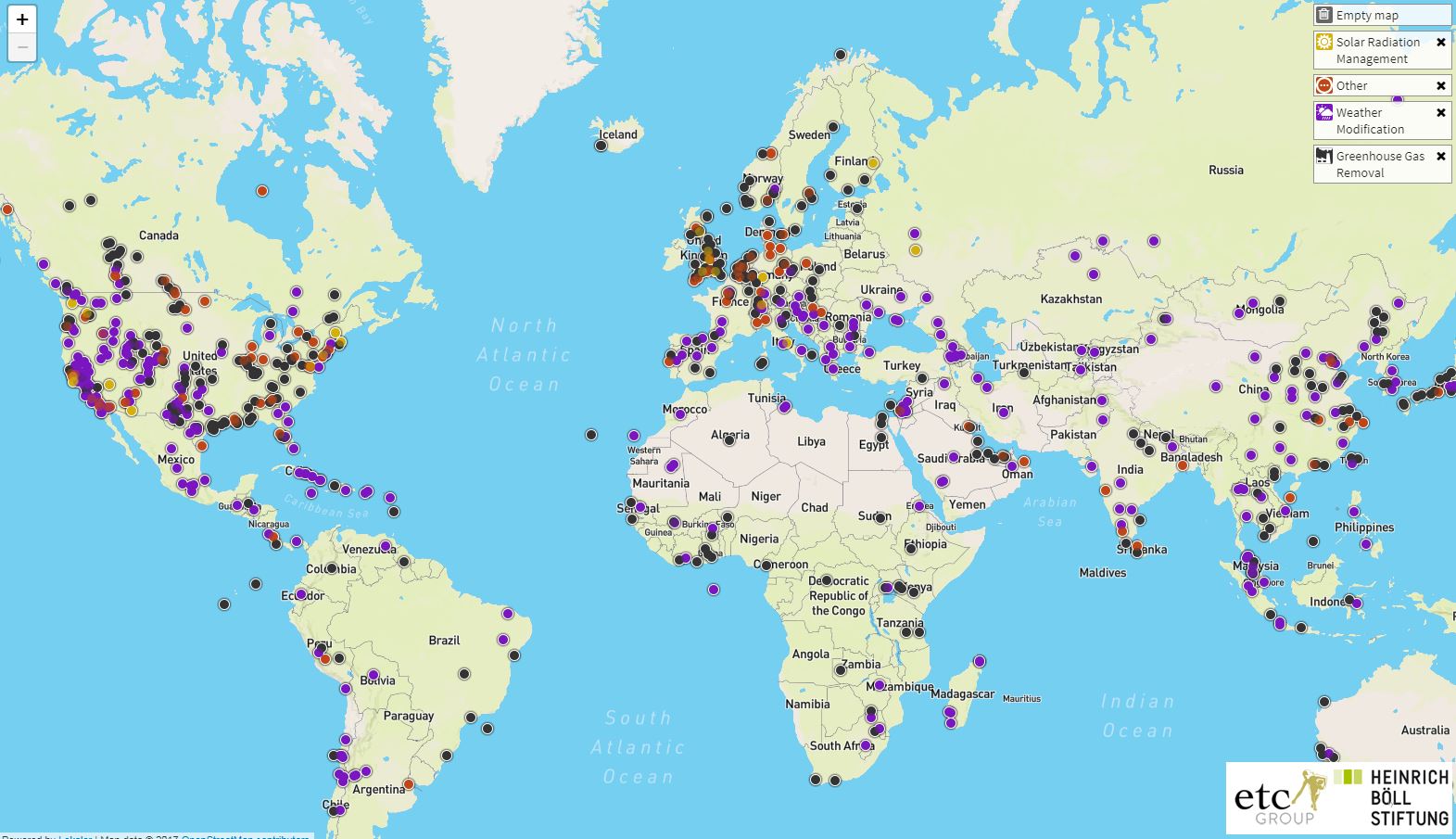 Esperimentuen mapa: klima aldatzeko geoingeniaritza probak munduan zehar. Tartean bada bat Euskal Herrian, txingorra kontrolatzeko.