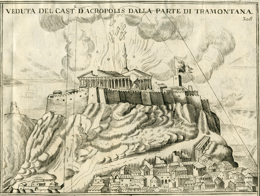 1687an veneziarrek Partenoia leherrarazi zuten. handik 200 urtera, 
espoliazioak are gehiago Suntsitu zuen tenplua (arg: Francesco Fanelli)