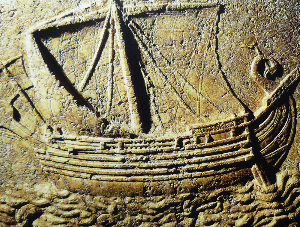 Feniziar ontzia, K.a. II. mendeko sarkofago batean zizelkatua. (argazkia: Beiruteko museo nazionala)