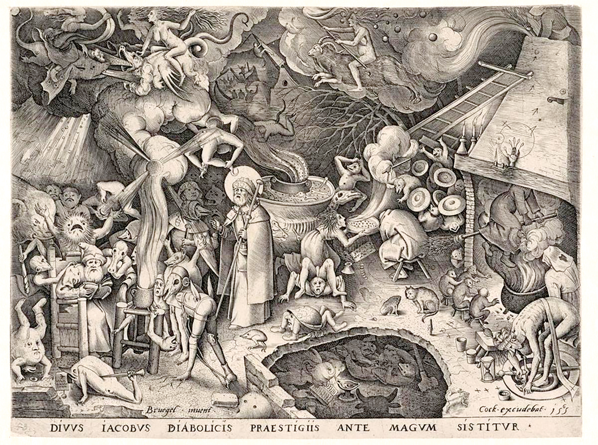 Brueghel Zaharrak grabatu honetan sorgina erratza gainean hegan irudikatu zuen lehenengoz 1565ean, eta irudia berehala errotuta geratu zen gizartean.