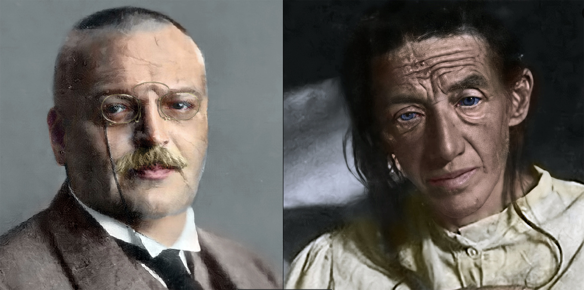 Ezkerrean, Alois Alzheimer psikiatra; eskuinean, Auguste Deter pazientea. 1901ean “ahanzturaren gaixotasuna” diagnostikatu zion.