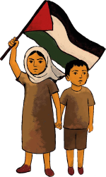Bi haur Palestinako banderarekin